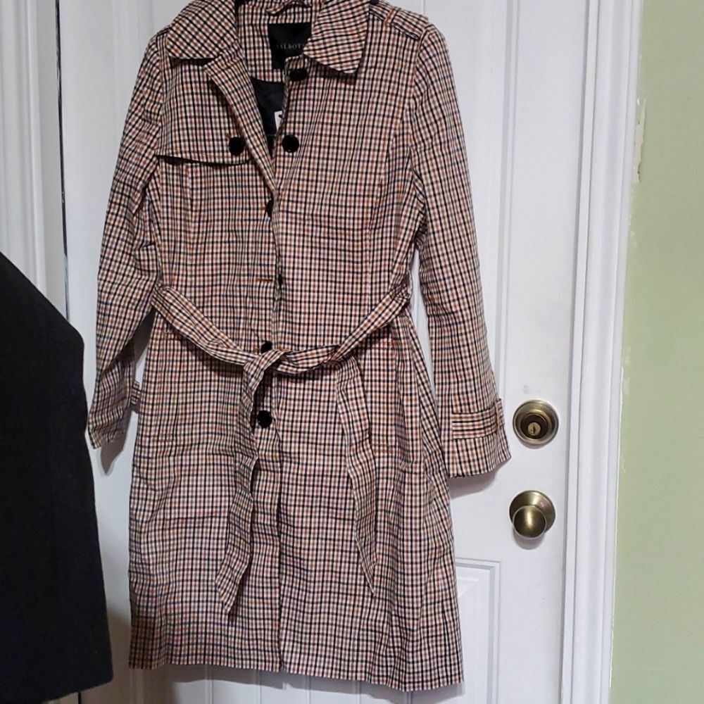 Talbots Check Belted Trench Coat Size M